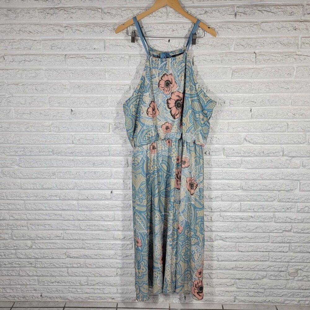 Lily by Firmiana Womens Dress 1XL‎ Plus Maxi Sheath Blue Floral Slip FLO101E